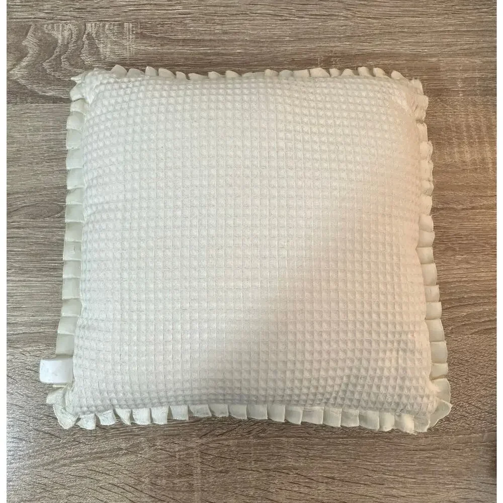 Peace Accent Embroidered Pillow Floral Inspirational Cottage Grannycore Ruffles‎